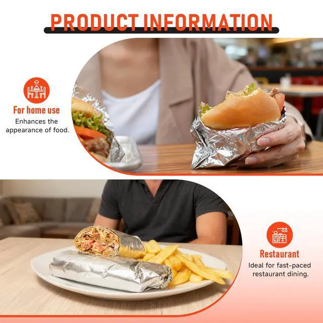 Alt view image 6 of 7 - 80 Pcs Insulated Foil Sandwich Wrap Paper Aluminum Foil Sheets,12"x12"Food Wrapping Paper for Hamburger Hot Dogs, Burgers, Burritos