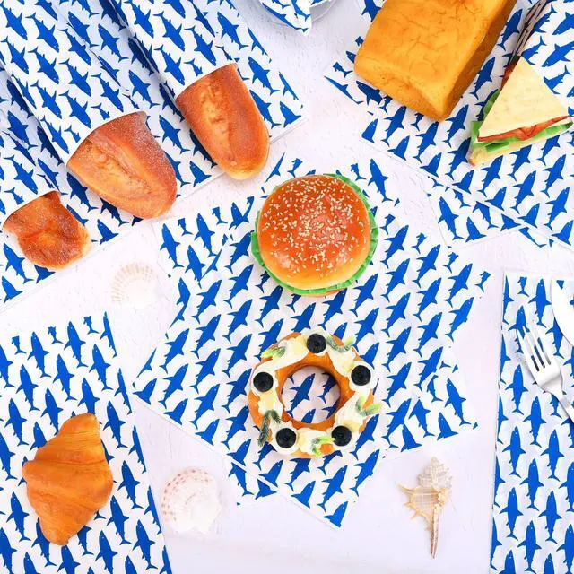 Alt view image 4 of 7 - 150 Sheet Summer Wax Paper Shark Deli Paper Blue Ocean Fish Food Wrapping Tissue Basket Liner for Birthday Wedding Baby Shower Home Kitchen Restaurant Baking