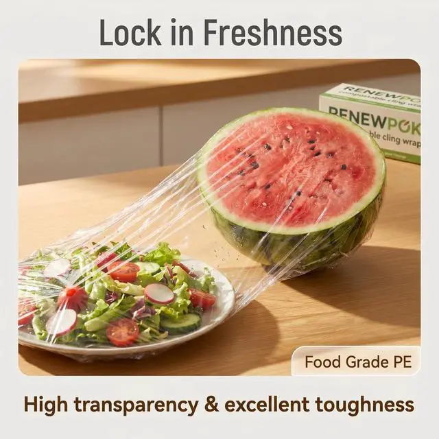 Alt view image 6 of 6 - 100% Compostable Plastic Wrap Dispenser With Slide Cutter 13.8 inch Food Service Cling Film Wrap Roll -ECO friendly Food Wrap(The Slide Cutter stored in The Inner core of The roll) (35CM×60M)