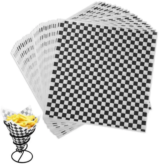 Main image of Waxed Deli Paper Sheets 12 * 12 Inch, 100 Pcs Food Basket Liners for Sandwiches, Burgers, Checkered Deli Wrap Wax Paper Sheets Black