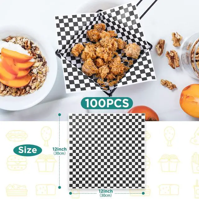 Alt view image 2 of 7 - Waxed Deli Paper Sheets 12 * 12 Inch, 100 Pcs Food Basket Liners for Sandwiches, Burgers, Checkered Deli Wrap Wax Paper Sheets Black