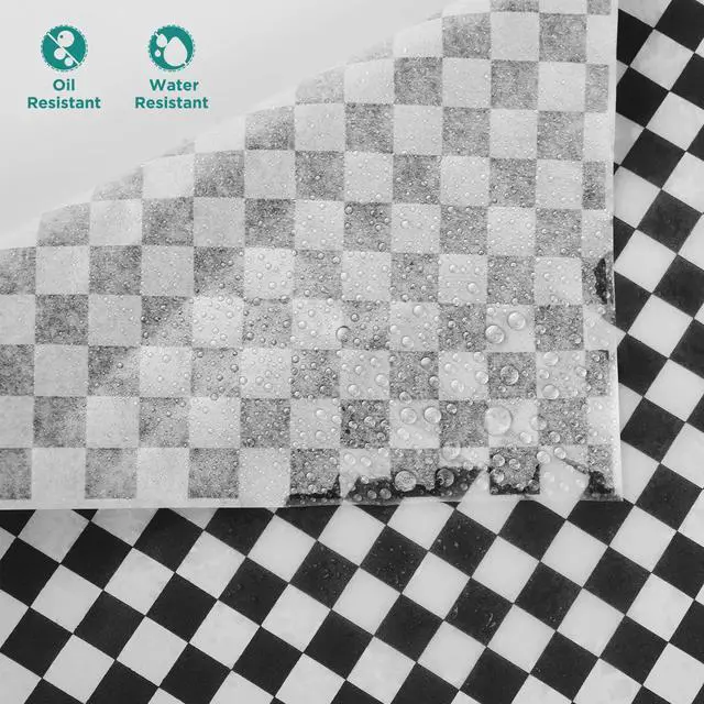 Alt view image 3 of 7 - Waxed Deli Paper Sheets 12 * 12 Inch, 100 Pcs Food Basket Liners for Sandwiches, Burgers, Checkered Deli Wrap Wax Paper Sheets Black