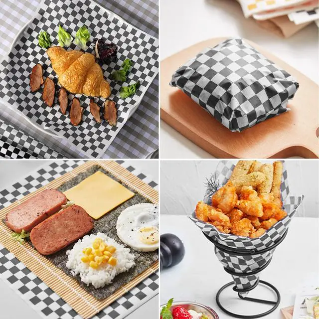 Alt view image 5 of 7 - Waxed Deli Paper Sheets 12 * 12 Inch, 100 Pcs Food Basket Liners for Sandwiches, Burgers, Checkered Deli Wrap Wax Paper Sheets Black