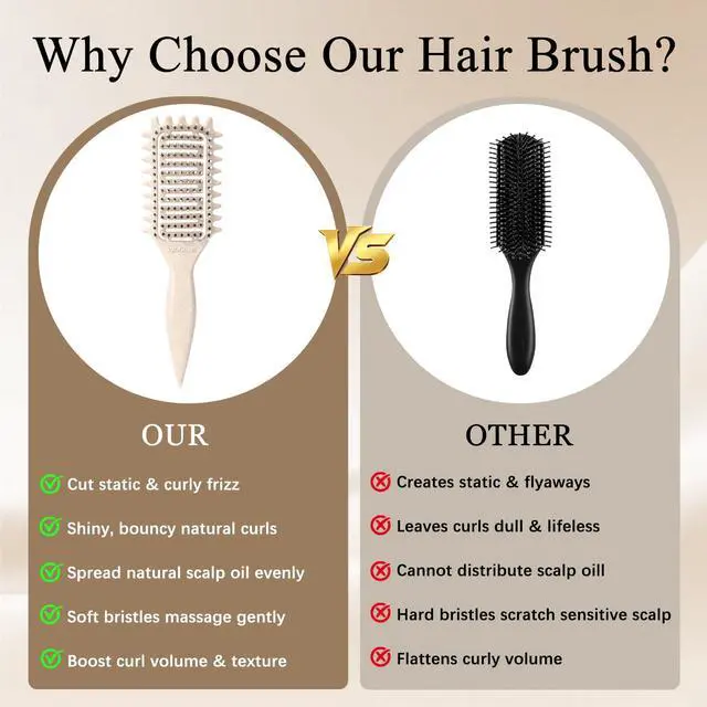 Alt view image 6 of 7 - Curl Defining Brush for Curly Hair, Vented Detangling Hair Brush for Wet and Dry Styling, Curved Brush for Shaping and Smoothing Curl Clumps, Lightweight Hair Brush Beige