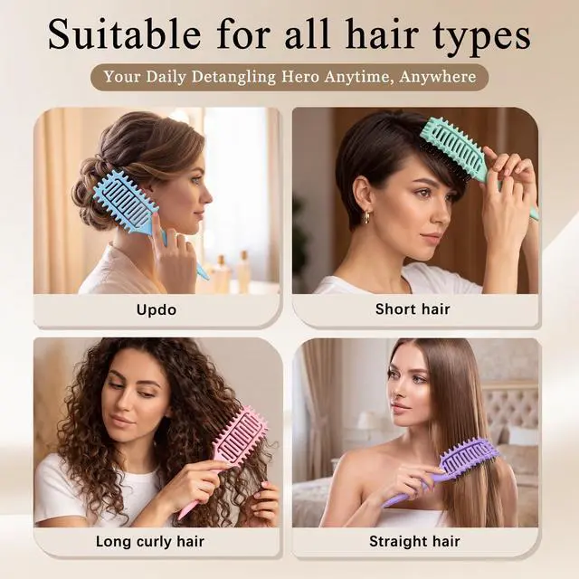 Alt view image 7 of 7 - Curl Defining Brush for Curly Hair, Vented Detangling Hair Brush for Wet and Dry Styling, Curved Brush for Shaping and Smoothing Curl Clumps, Lightweight Hair Brush Beige