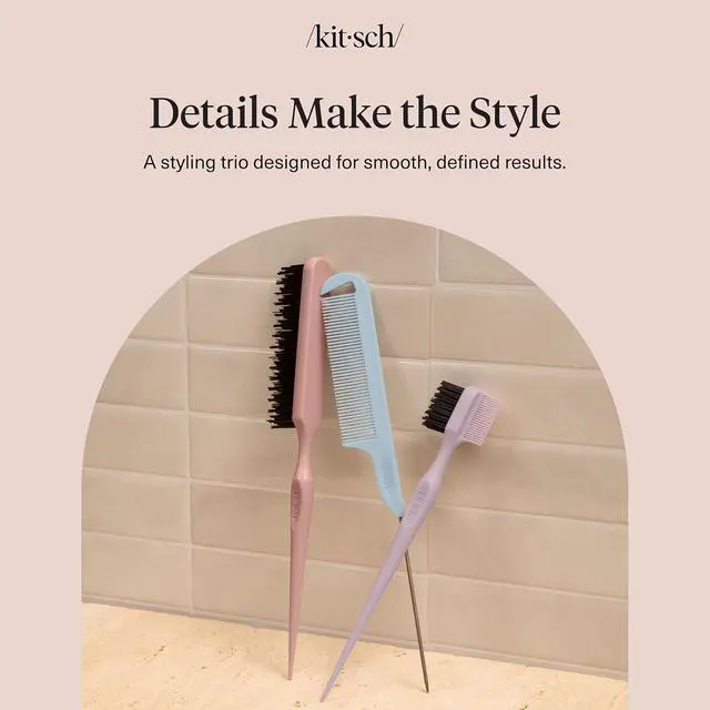 Alt view image 2 of 7 - Slick Back Hair Brush Slick Back Brush for Styling | Hair Styling Combs Kit with Pintail Comb, Edge Brush & Teasing Tool, Comb Set for Precision Parts, and Smooth Edges