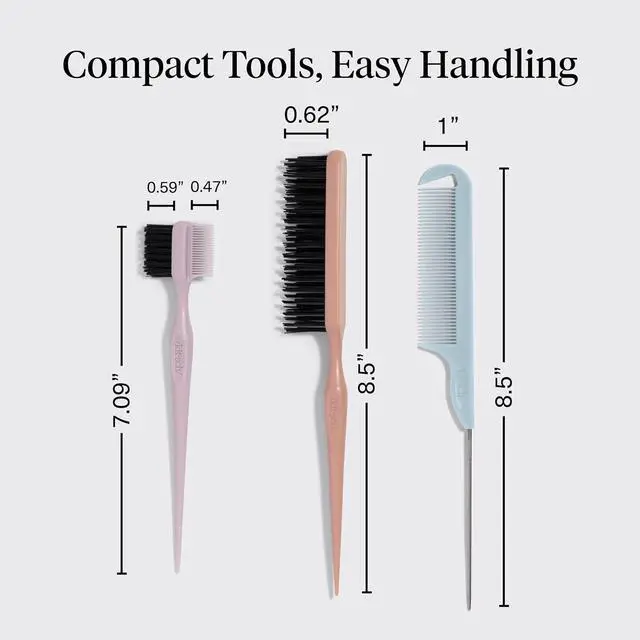 Alt view image 4 of 7 - Slick Back Hair Brush Slick Back Brush for Styling | Hair Styling Combs Kit with Pintail Comb, Edge Brush & Teasing Tool, Comb Set for Precision Parts, and Smooth Edges