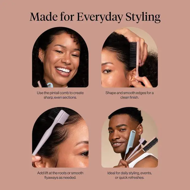 Alt view image 6 of 7 - Slick Back Hair Brush Slick Back Brush for Styling | Hair Styling Combs Kit with Pintail Comb, Edge Brush & Teasing Tool, Comb Set for Precision Parts, and Smooth Edges