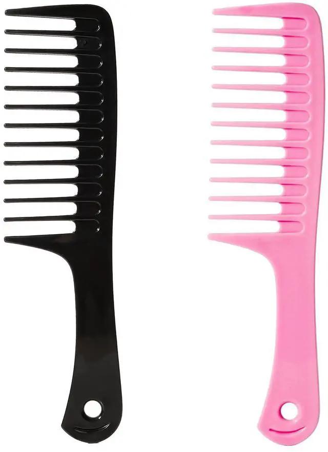 Main image of 2PCS Wide Tooth Comb for Curly Hair, Large Detangling Comb for Wet or Dry Hair, Shower Comb for Women and Men(Black-Pink)