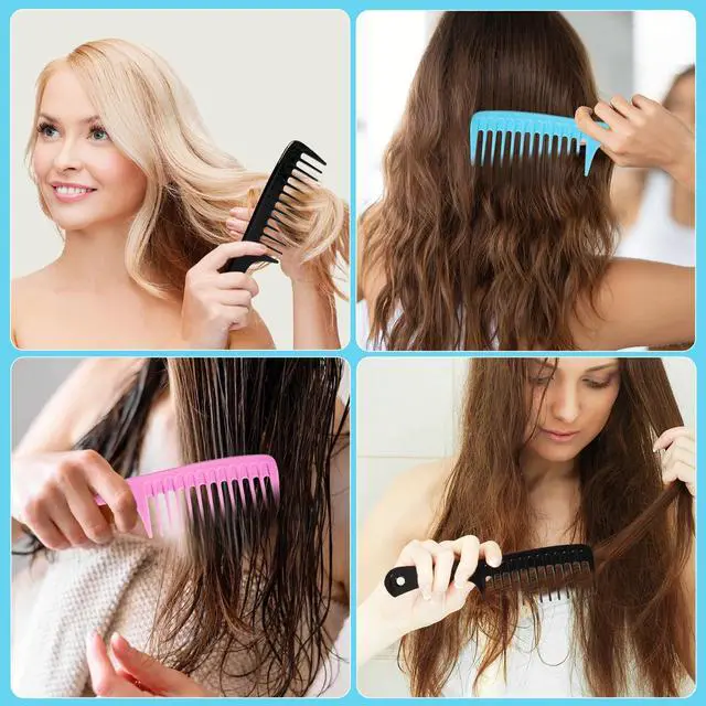 Alt view image 2 of 6 - 2PCS Wide Tooth Comb for Curly Hair, Large Detangling Comb for Wet or Dry Hair, Shower Comb for Women and Men(Black-Pink)