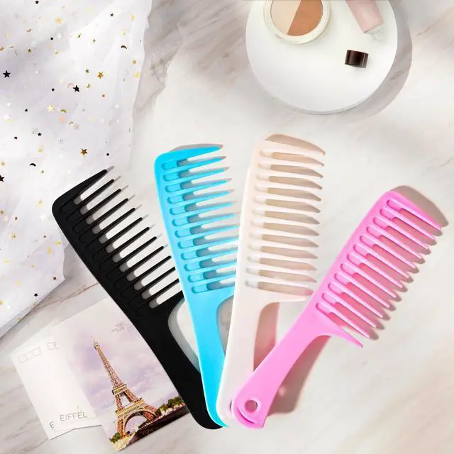 Alt view image 6 of 6 - 2PCS Wide Tooth Comb for Curly Hair, Large Detangling Comb for Wet or Dry Hair, Shower Comb for Women and Men(Black-Pink)