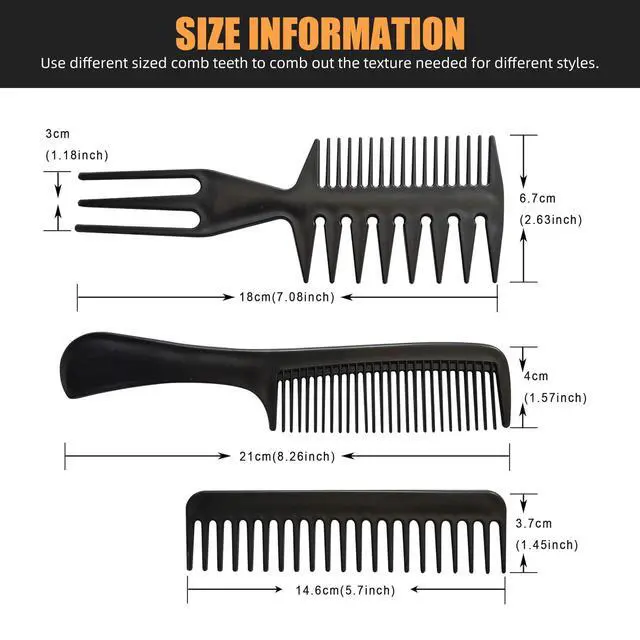 Alt view image 2 of 7 - Professional Hair Comb Set 6-Piece Barber & Salon Hair Cutting and Styling Combs Kit Fine & Wide Tooth, Rat Tail & Sectioning Hairdressing Combs for All Hair Types