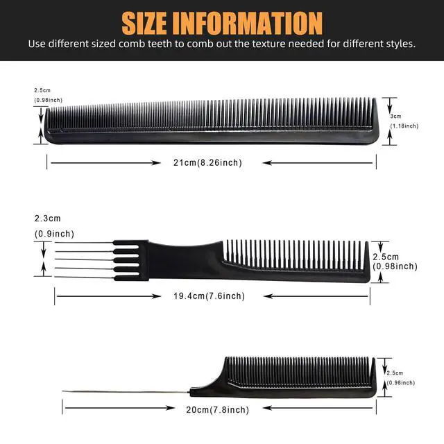Alt view image 3 of 7 - Professional Hair Comb Set 6-Piece Barber & Salon Hair Cutting and Styling Combs Kit Fine & Wide Tooth, Rat Tail & Sectioning Hairdressing Combs for All Hair Types