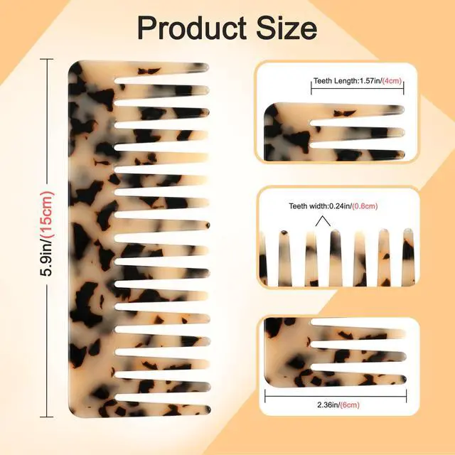 Alt view image 2 of 7 - Hair Detangling Comb, 2 Pack Large Cellulose Acetate Wide Tooth Comb | For women's thick curly wavy hair, suitable for wet and dry use, available in Tortoise Shell and Ivory.