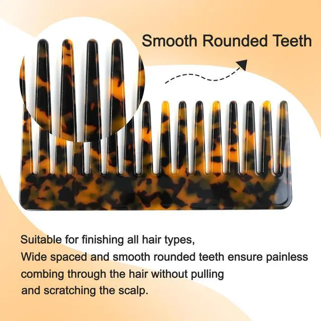 Alt view image 3 of 7 - Hair Detangling Comb, 2 Pack Large Cellulose Acetate Wide Tooth Comb | For women's thick curly wavy hair, suitable for wet and dry use, available in Tortoise Shell and Ivory.