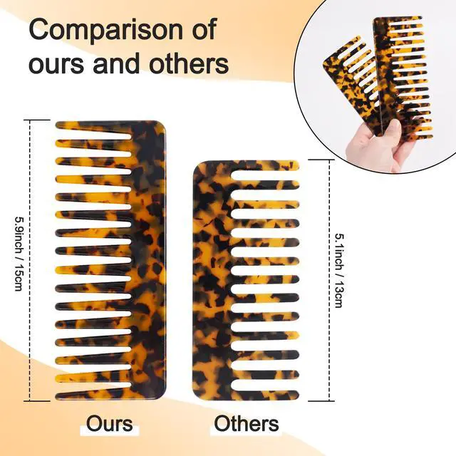 Alt view image 4 of 7 - Hair Detangling Comb, 2 Pack Large Cellulose Acetate Wide Tooth Comb | For women's thick curly wavy hair, suitable for wet and dry use, available in Tortoise Shell and Ivory.