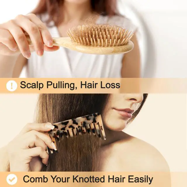 Alt view image 6 of 7 - Hair Detangling Comb, 2 Pack Large Cellulose Acetate Wide Tooth Comb | For women's thick curly wavy hair, suitable for wet and dry use, available in Tortoise Shell and Ivory.