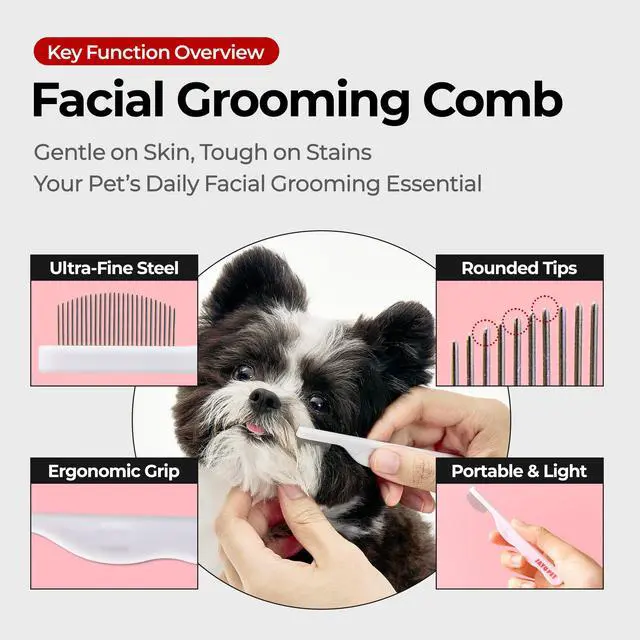 Alt view image 2 of 7 - Facial Grooming Comb | Dog Eye Combs, Stress-free Eye Gunk Remover for Dogs & Cats, Pet Facial Brush, Cat Grooming Kit