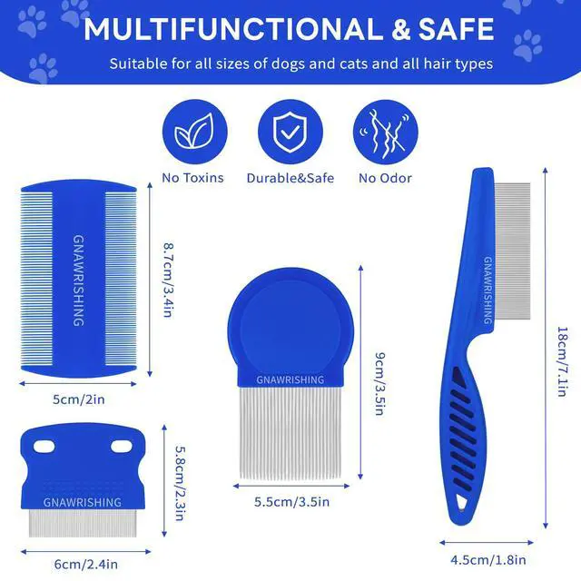 Alt view image 2 of 7 - Flea Comb 4Pcs with High Strength Teeth Pet Tear Stain Remover Combs, Pet Dog Cat Grooming Comb Set Effective Float Hair Remover