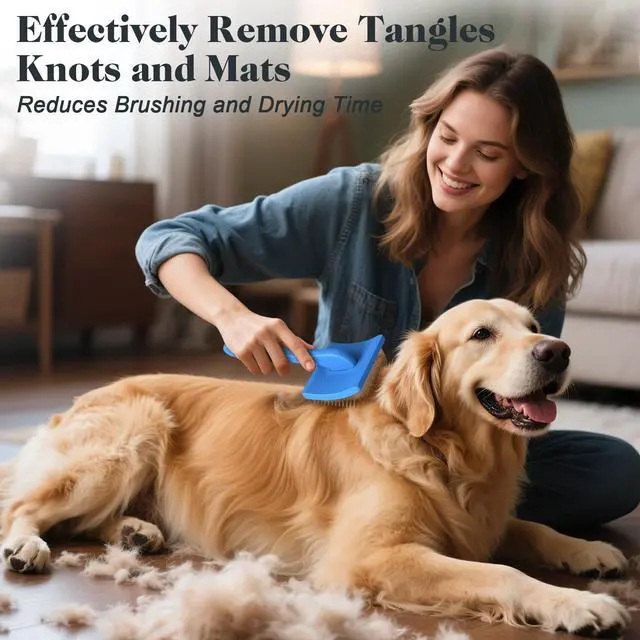 Alt view image 2 of 6 - 2PCS Slicker Brush for Dogs & Pet Comb,Professional Dog Grooming Brush (Goldendoodles,Poodles,Labradoodles) with Extra Long Pins to Effectively Remove Tangles, Knots and Mats (Blue, Large)