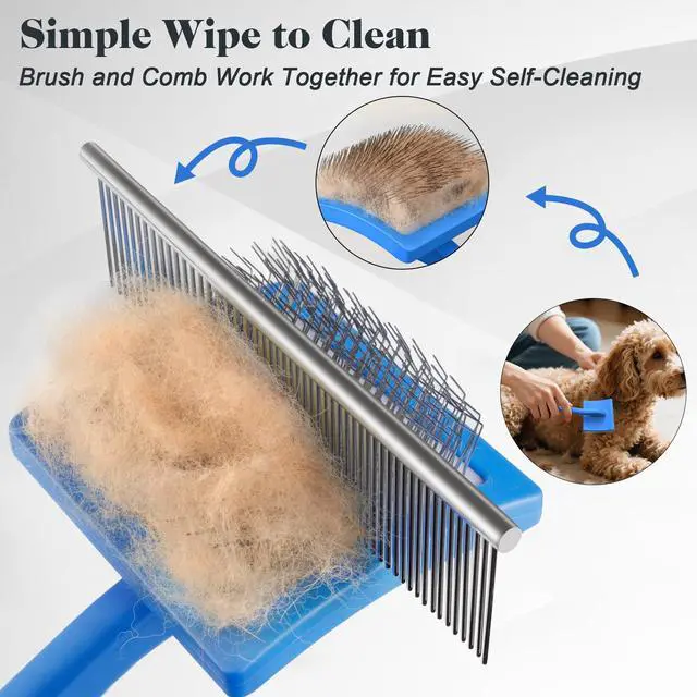 Alt view image 5 of 6 - 2PCS Slicker Brush for Dogs & Pet Comb,Professional Dog Grooming Brush (Goldendoodles,Poodles,Labradoodles) with Extra Long Pins to Effectively Remove Tangles, Knots and Mats (Blue, Large)