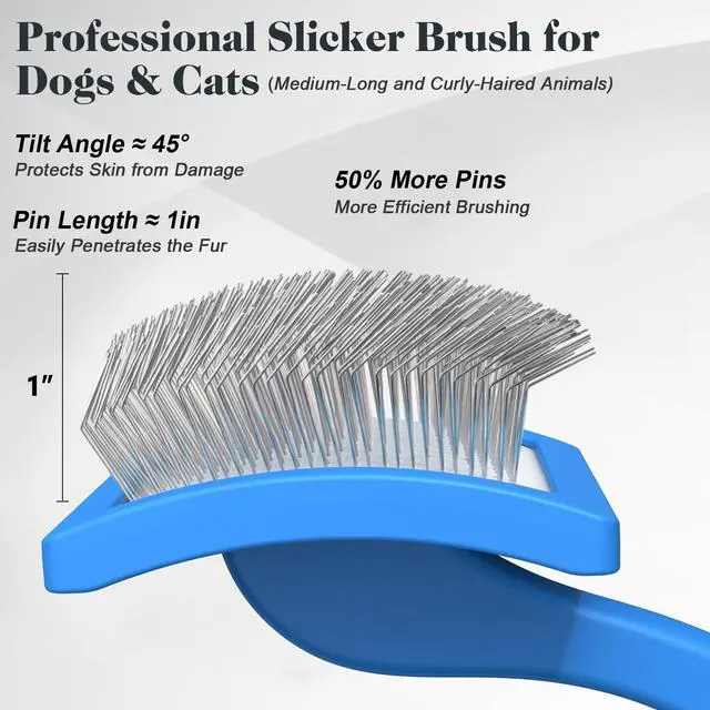 Alt view image 3 of 6 - 2PCS Slicker Brush for Dogs & Pet Comb,Professional Dog Grooming Brush (Goldendoodles,Poodles,Labradoodles) with Extra Long Pins to Effectively Remove Tangles, Knots and Mats (Blue, Large)