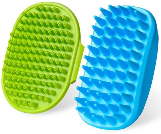 Main image of 2PCS Dog Bath Brush Set | Adjustable Handle Dog Scrubber for Shampooing, Deshedding & Massaging, Suitable for Pets | Curry Comb & Shampo Brush for Dogs Cats and Horses (Green Blue)