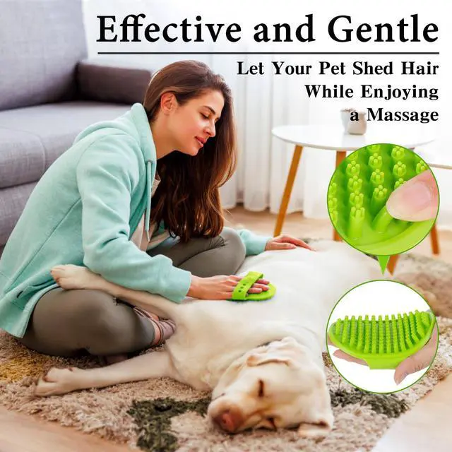 Alt view image 3 of 6 - 2PCS Dog Bath Brush Set | Adjustable Handle Dog Scrubber for Shampooing, Deshedding & Massaging, Suitable for Pets | Curry Comb & Shampo Brush for Dogs Cats and Horses (Green Blue)