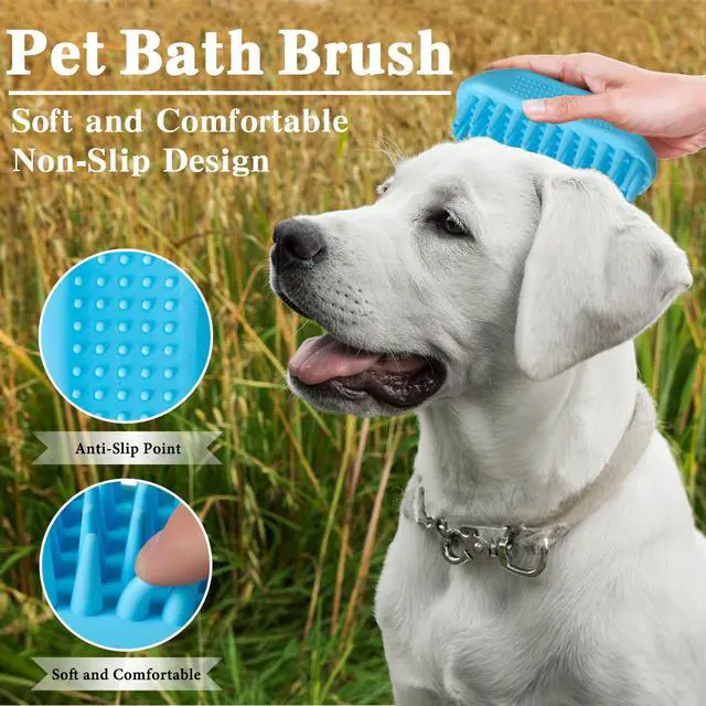 Alt view image 4 of 6 - 2PCS Dog Bath Brush Set | Adjustable Handle Dog Scrubber for Shampooing, Deshedding & Massaging, Suitable for Pets | Curry Comb & Shampo Brush for Dogs Cats and Horses (Green Blue)