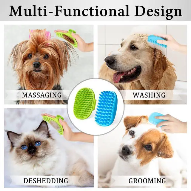 Alt view image 5 of 6 - 2PCS Dog Bath Brush Set | Adjustable Handle Dog Scrubber for Shampooing, Deshedding & Massaging, Suitable for Pets | Curry Comb & Shampo Brush for Dogs Cats and Horses (Green Blue)