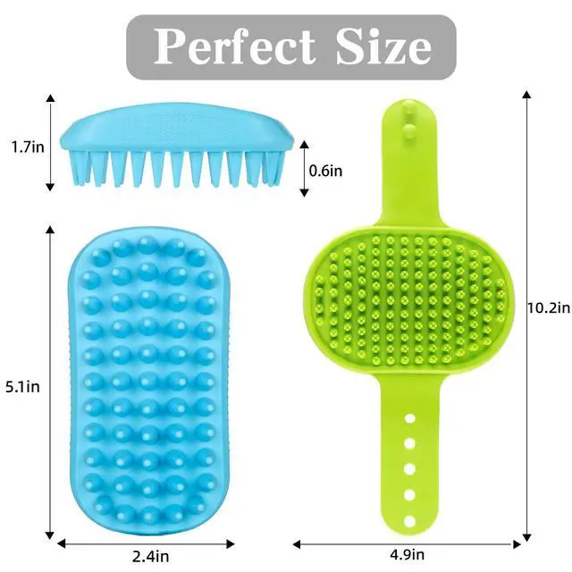 Alt view image 6 of 6 - 2PCS Dog Bath Brush Set | Adjustable Handle Dog Scrubber for Shampooing, Deshedding & Massaging, Suitable for Pets | Curry Comb & Shampo Brush for Dogs Cats and Horses (Green Blue)