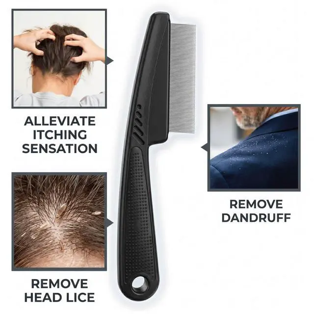Alt view image 4 of 6 - 1.0mm Fine Tooth Stainless Steel Dandruff Comb | Scalp Exfoliation, Flake Control, Dry Scalp Care, Loc Maintenance, Durable Design, Black