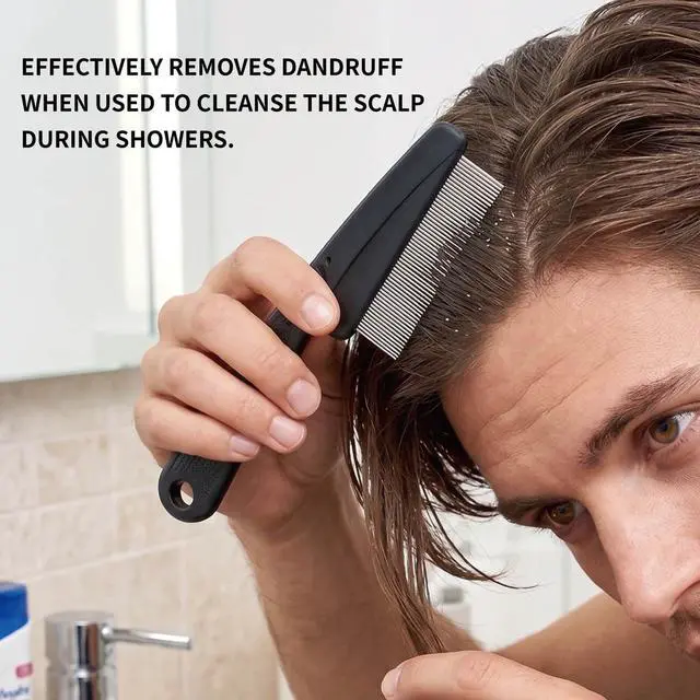 Alt view image 5 of 6 - 1.0mm Fine Tooth Stainless Steel Dandruff Comb | Scalp Exfoliation, Flake Control, Dry Scalp Care, Loc Maintenance, Durable Design, Black