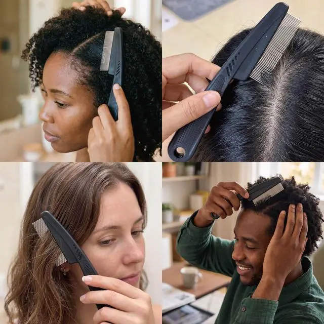 Alt view image 6 of 6 - 1.0mm Fine Tooth Stainless Steel Dandruff Comb | Scalp Exfoliation, Flake Control, Dry Scalp Care, Loc Maintenance, Durable Design, Black