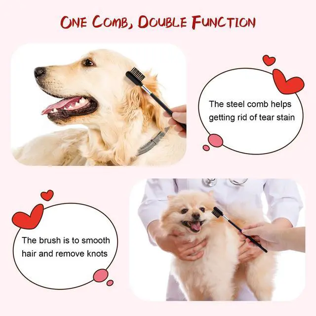 Alt view image 3 of 7 - Pets Grooming Comb Kit for Small Dogs Puppies For Tear Stain Remover, 2-in-1 with Round Teeth to Remove Knots Crust Mucus