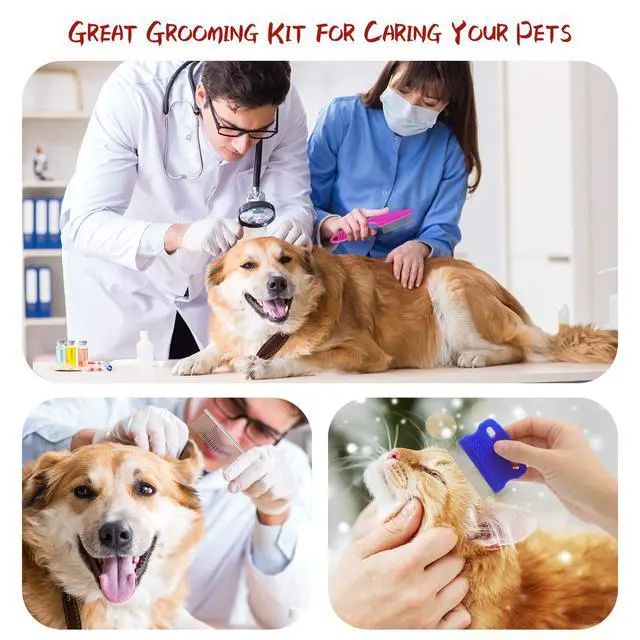 Alt view image 4 of 7 - Pets Grooming Comb Kit for Small Dogs Puppies For Tear Stain Remover, 2-in-1 with Round Teeth to Remove Knots Crust Mucus