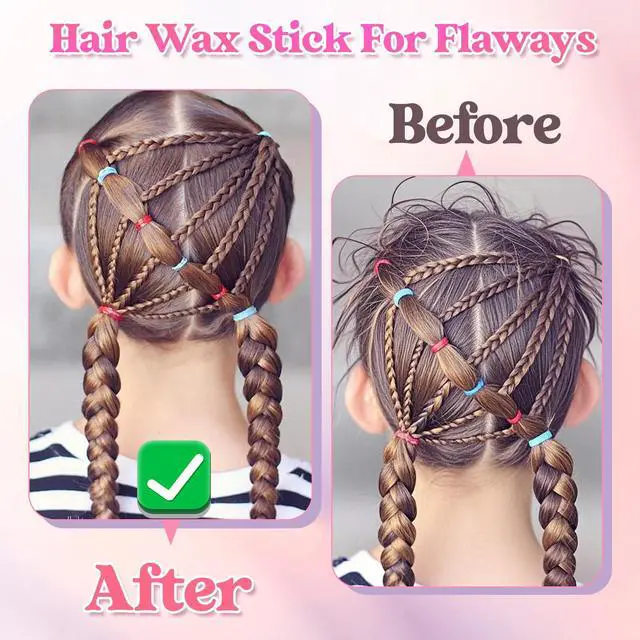 Alt view image 2 of 7 - Hair Wax Stick, Slick Back Hair Brush, Wax Stick for Flyaways, Rat Tail Comb Edge Brush Styling Tool Set Accessories for Women Girls(Pink)