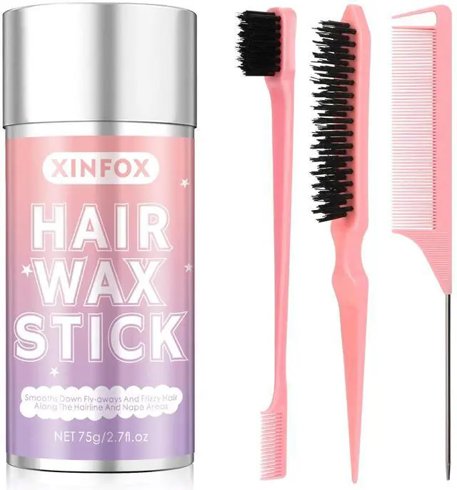 Main image of Hair Wax Stick, Slick Back Hair Brush, Wax Stick for Flyaways, Rat Tail Comb Edge Brush Styling Tool Set Accessories for Women Girls(Pink)