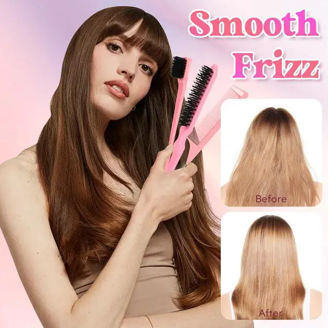 Alt view image 4 of 7 - Hair Wax Stick, Slick Back Hair Brush, Wax Stick for Flyaways, Rat Tail Comb Edge Brush Styling Tool Set Accessories for Women Girls(Pink)