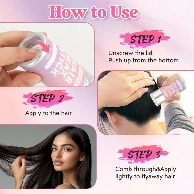 Alt view image 5 of 7 - Hair Wax Stick, Slick Back Hair Brush, Wax Stick for Flyaways, Rat Tail Comb Edge Brush Styling Tool Set Accessories for Women Girls(Pink)