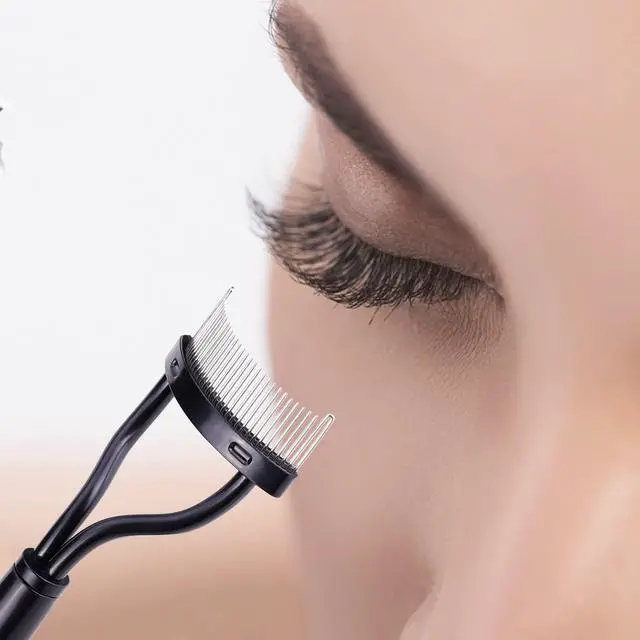 Alt view image 2 of 7 - Eyelash Comb Eyelash Separator Tool Arc Designed Lash Brush Separator With Cover Lash Comb for Eye Makeup Brush Mascara Clump Remover Black (Includes a Mascara Wand)