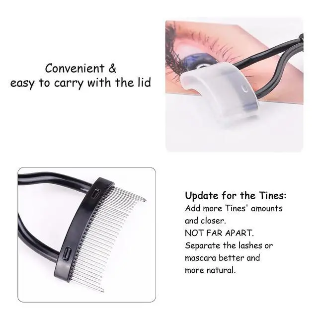 Alt view image 3 of 7 - Eyelash Comb Eyelash Separator Tool Arc Designed Lash Brush Separator With Cover Lash Comb for Eye Makeup Brush Mascara Clump Remover Black (Includes a Mascara Wand)