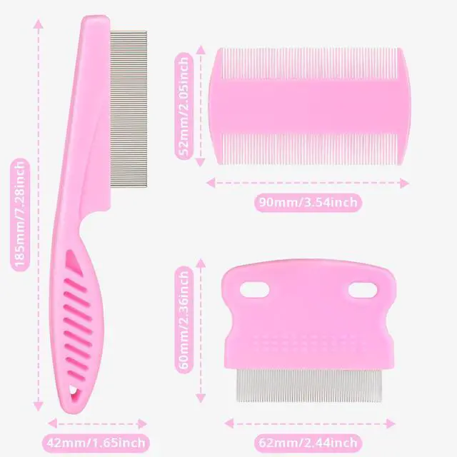 Alt view image 2 of 7 - Flea Comb for Dogs and Cats - Lice Comb with Rubber Handle - Promotes Hair Growth and Removes Loose Hair, Knots, and Flakes Flea Brush for Pets(3P,PINK)
