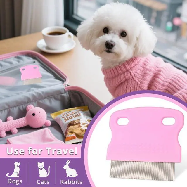 Alt view image 5 of 7 - Flea Comb for Dogs and Cats - Lice Comb with Rubber Handle - Promotes Hair Growth and Removes Loose Hair, Knots, and Flakes Flea Brush for Pets(3P,PINK)