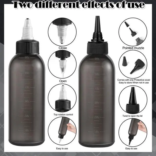 Alt view image 3 of 6 - Root Comb Applicator Bottle Hair Oil Applicator for Dye and Scalp, Black | 6 Ounce, Reusable, 2 Types Caps and Graduated Scale, Home Salon Use