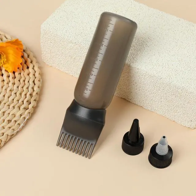 Alt view image 6 of 6 - Root Comb Applicator Bottle Hair Oil Applicator for Dye and Scalp, Black | 6 Ounce, Reusable, 2 Types Caps and Graduated Scale, Home Salon Use