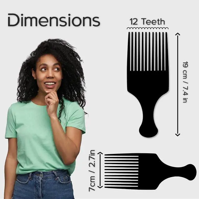 Alt view image 6 of 7 - Afro Hair Pick Comb for Women & Men, 7.5 In Smooth Sturdy Wide Tooth for Detangling & Styling - Pack of 2