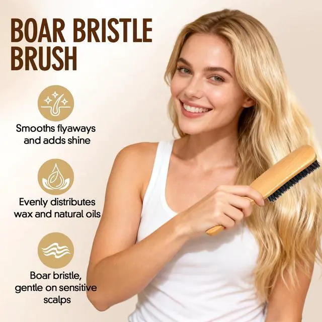 Alt view image 3 of 7 - Boar Bristle Slick Back Hair Brush for Smooth Flyaways, Frizz, Sleek Ponytail, Buns and Edge Baby Hair, Teasing | Hair Comb, Edge Brush, Teasing Brush Styling Accessories for Girls, Kids, Women & Men