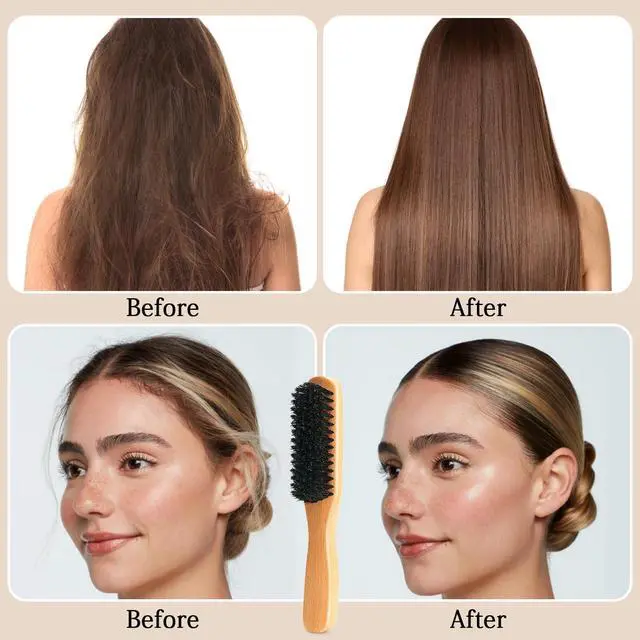 Alt view image 4 of 7 - Boar Bristle Slick Back Hair Brush for Smooth Flyaways, Frizz, Sleek Ponytail, Buns and Edge Baby Hair, Teasing | Hair Comb, Edge Brush, Teasing Brush Styling Accessories for Girls, Kids, Women & Men