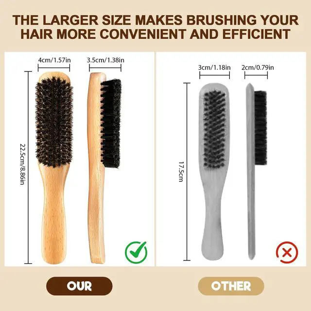 Alt view image 5 of 7 - Boar Bristle Slick Back Hair Brush for Smooth Flyaways, Frizz, Sleek Ponytail, Buns and Edge Baby Hair, Teasing | Hair Comb, Edge Brush, Teasing Brush Styling Accessories for Girls, Kids, Women & Men